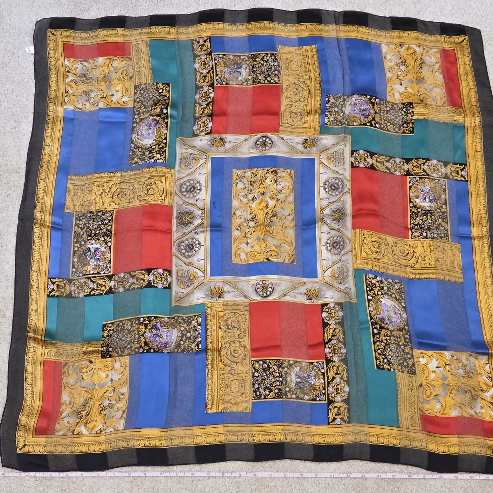 Vintage Royal Colorful Patterned Silk Scarf